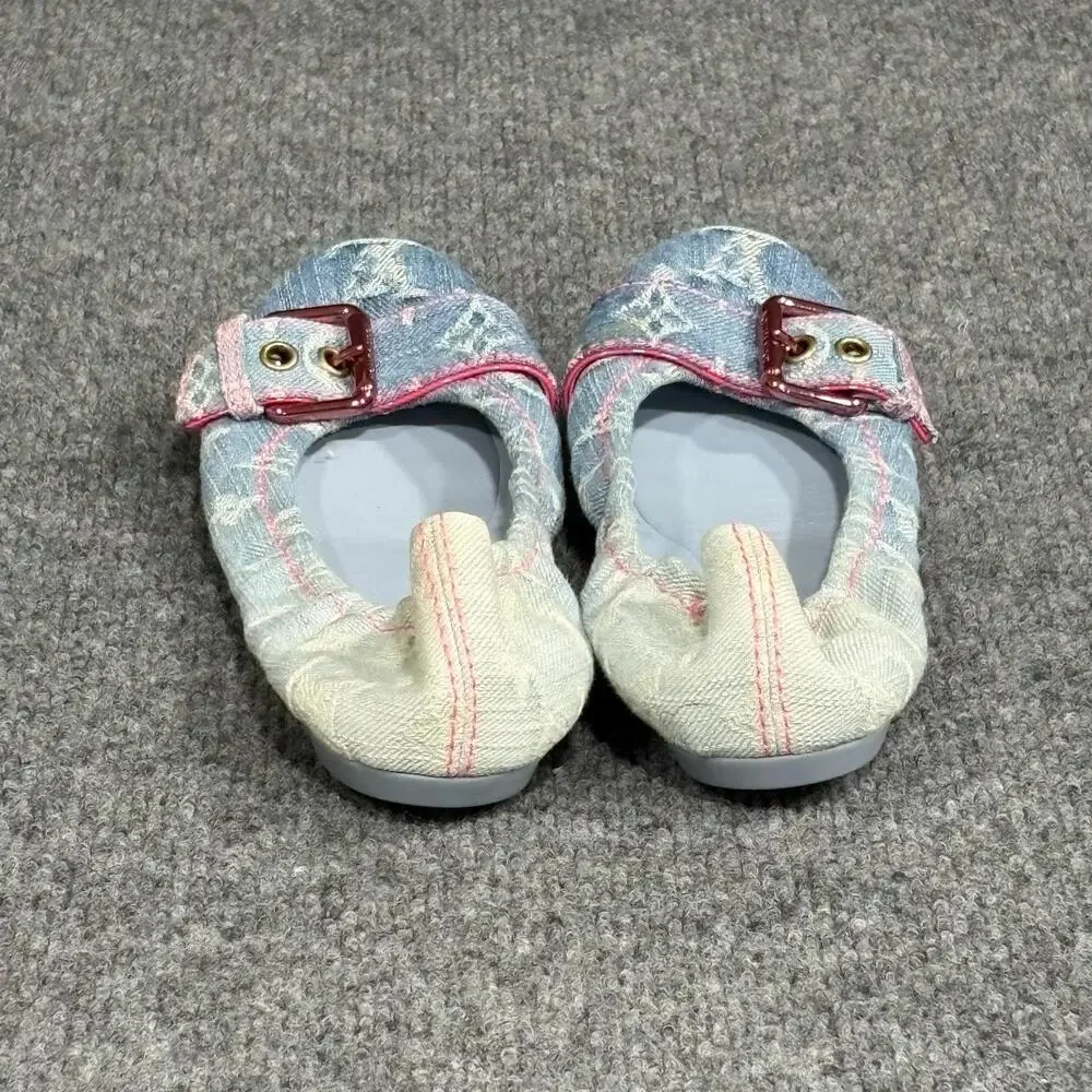 Louis Vuitton Shoes Womens 5.5 35.5 Monogram Denim Buckle Ballet Flats Italy